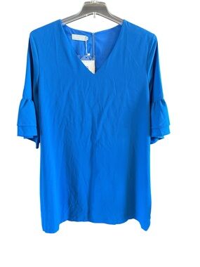 Bright Blue V-Neck Mini Dress with Ruffle Sleeves